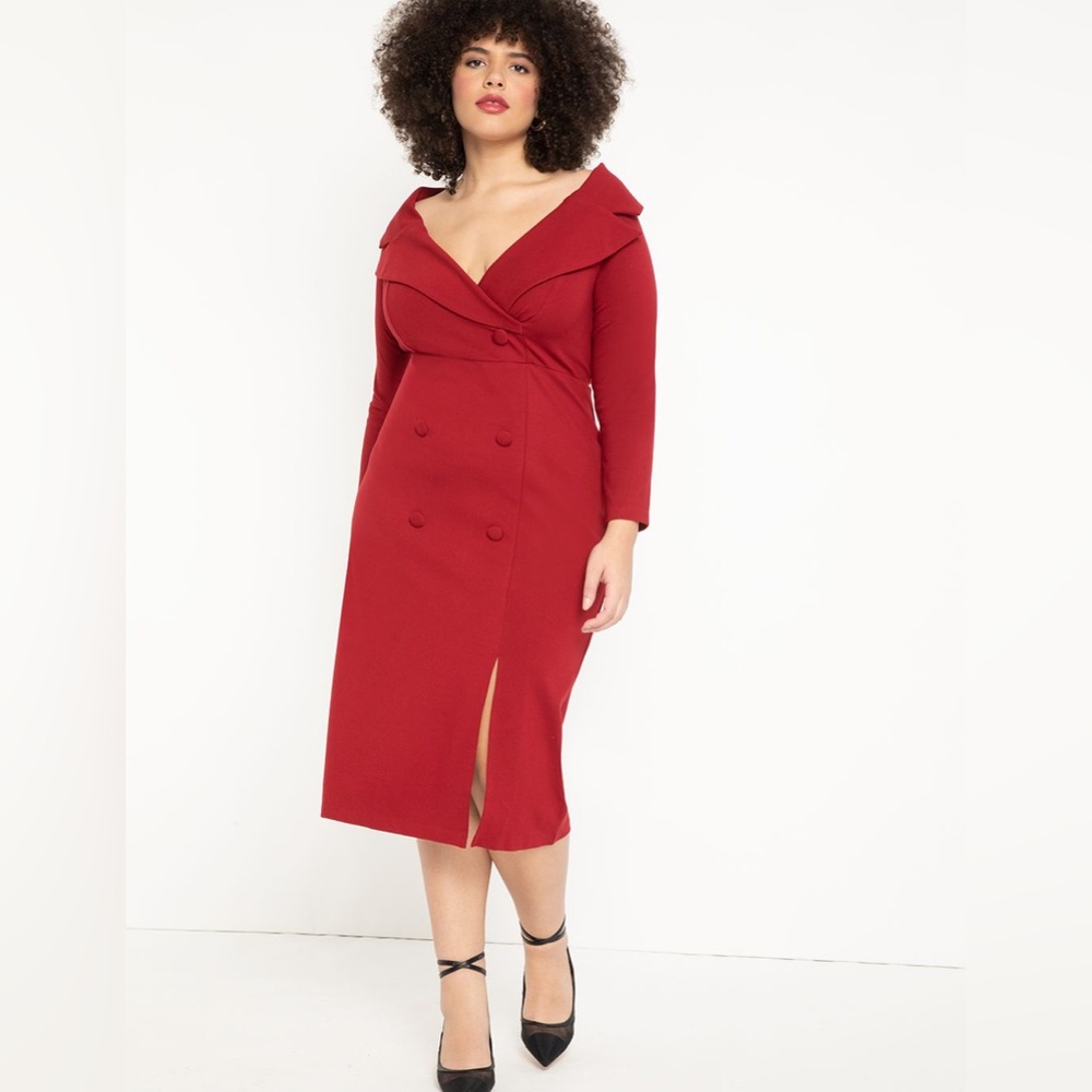 Portrait Neckline Collared Dress, red, size 22